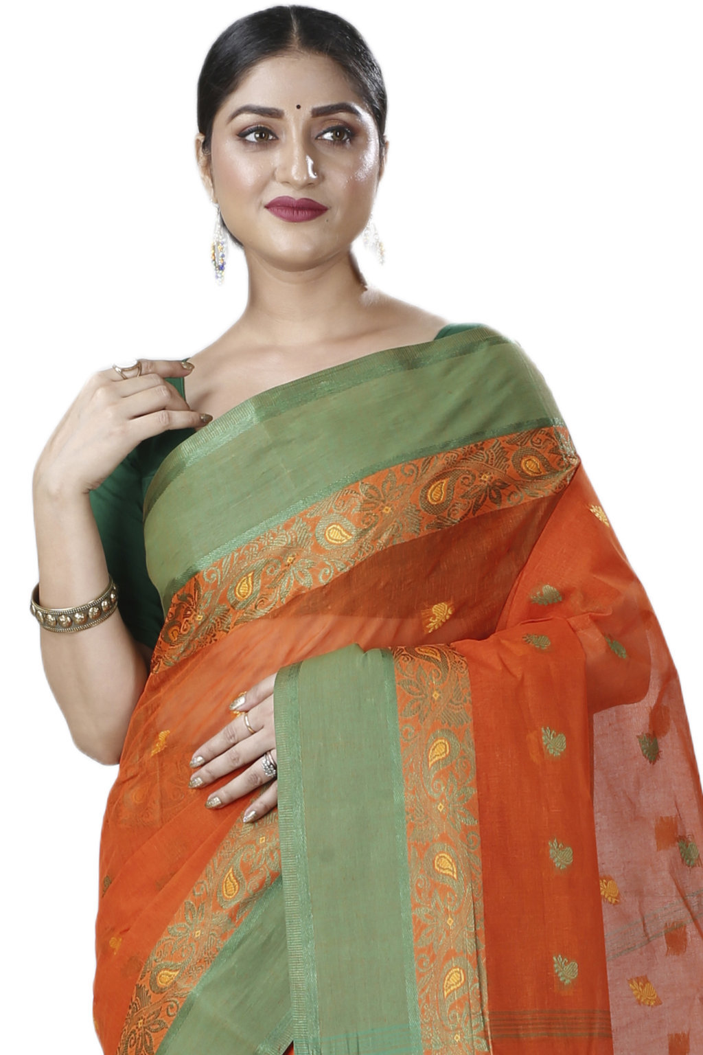 Orange Pure Cotton Srimati Tant Saree (1088)